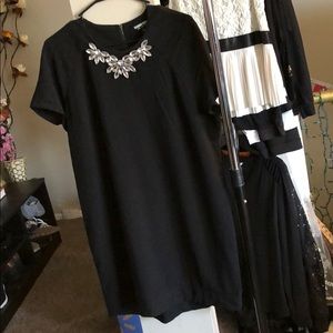 Long All black gem neckline dress